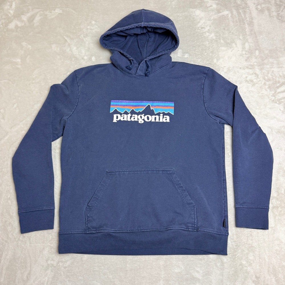 Patagonia Uprisal Hoodie Pullover Mens L Navy Blue P-6 Logo Mountains Outdoors